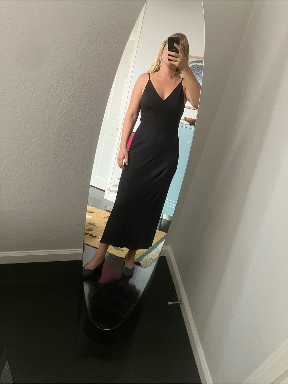LACAUSA Black Slip Midi Dress